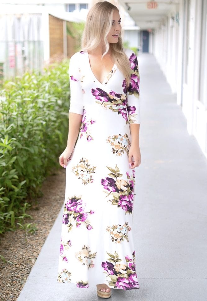 3/4 sleeve wrap dress