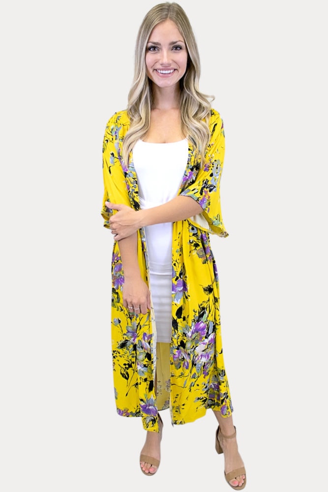 yellow floral kimono