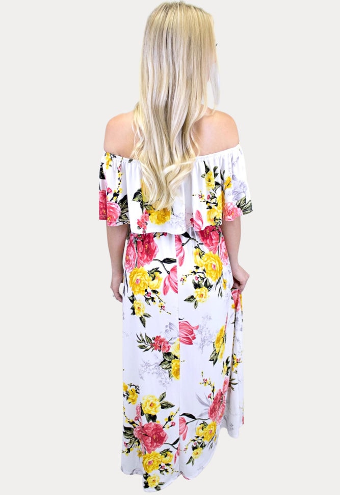yellow floral maternity maxi dress