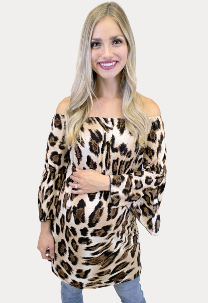 bell sleeve leopard maternity top