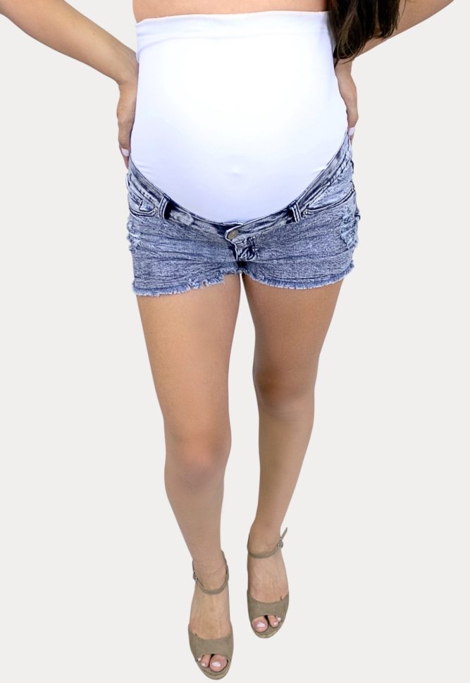 acid wash maternity shorts