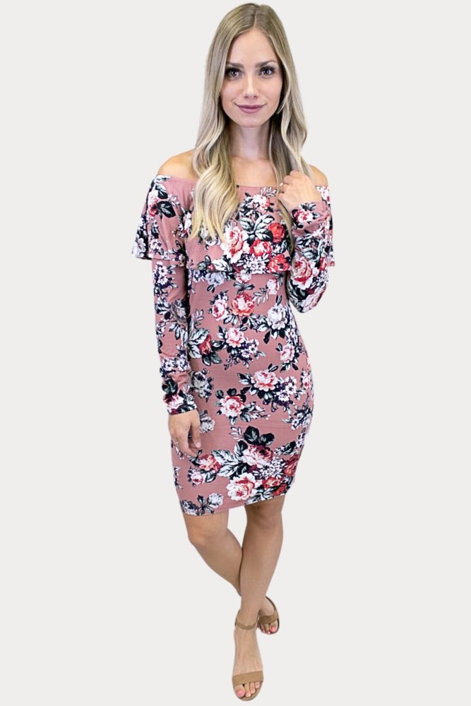 floral long sleeve ruffle dress