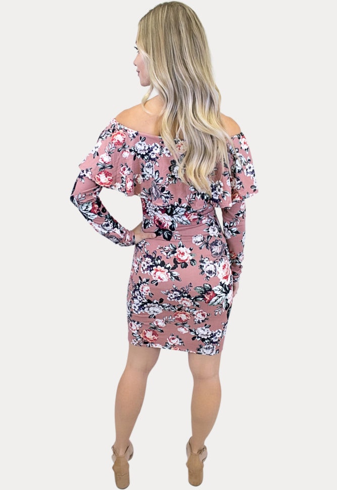 floral long sleeve ruffle dress