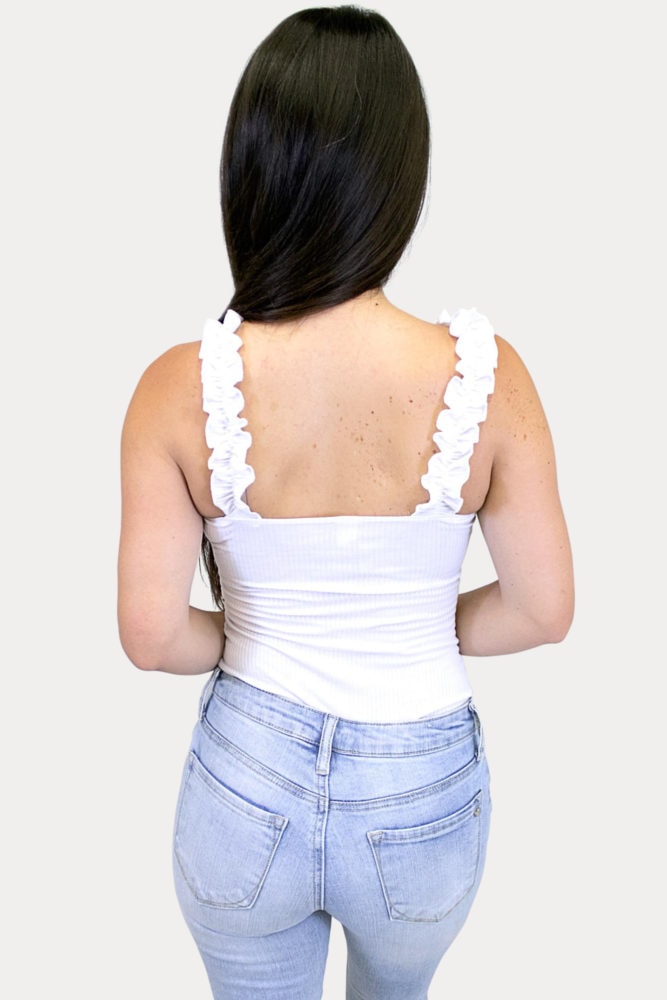 white sleeveless bodysuit