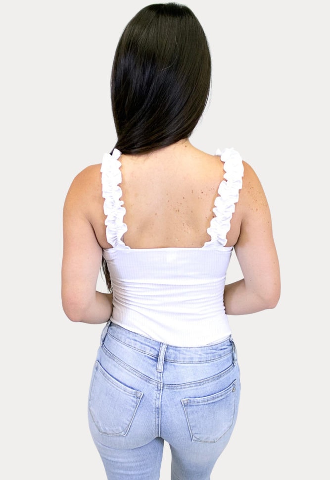 white sleeveless bodysuit