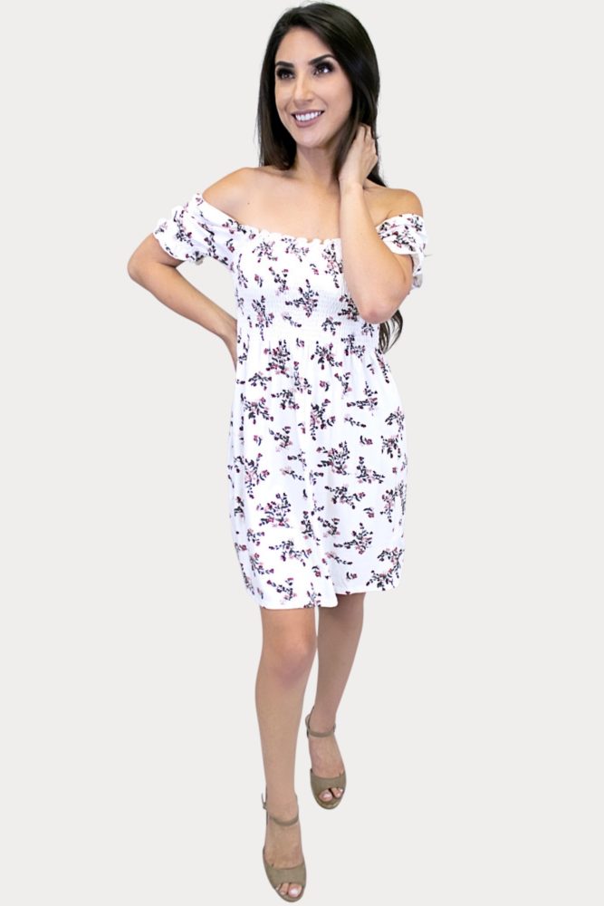 white floral smock top dress