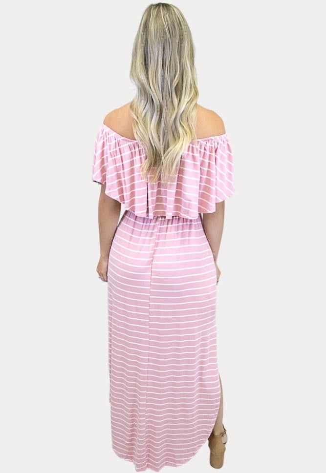 pink striped maternity maxi