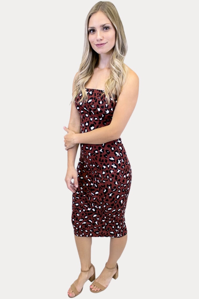 strapless leopard dress
