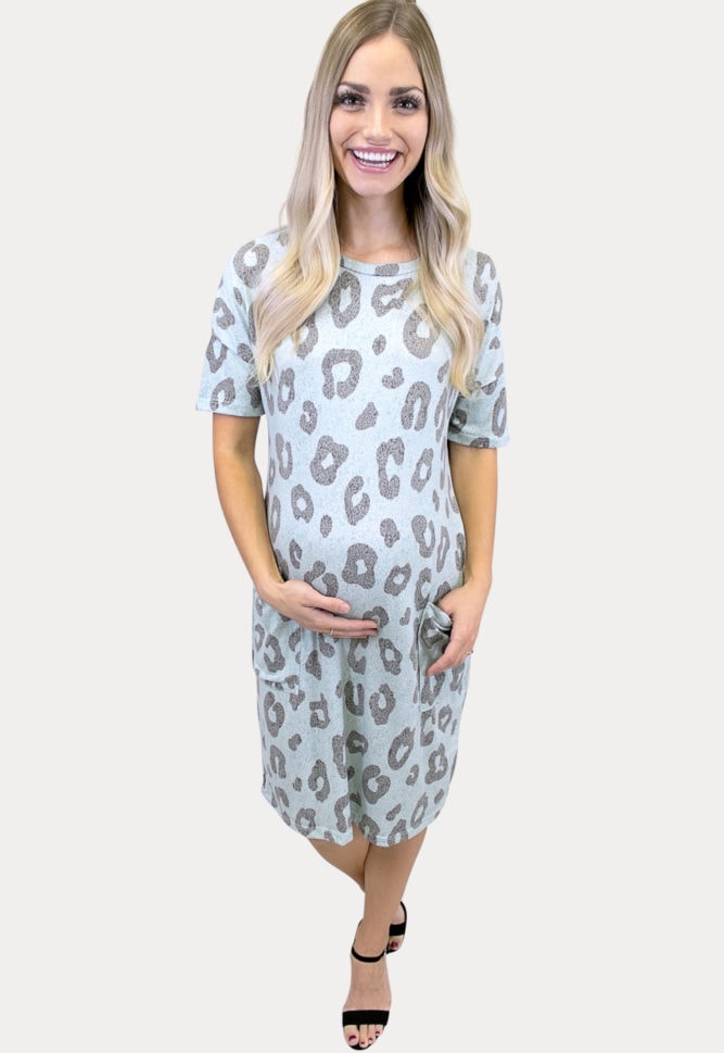 leopard midi maternity dress