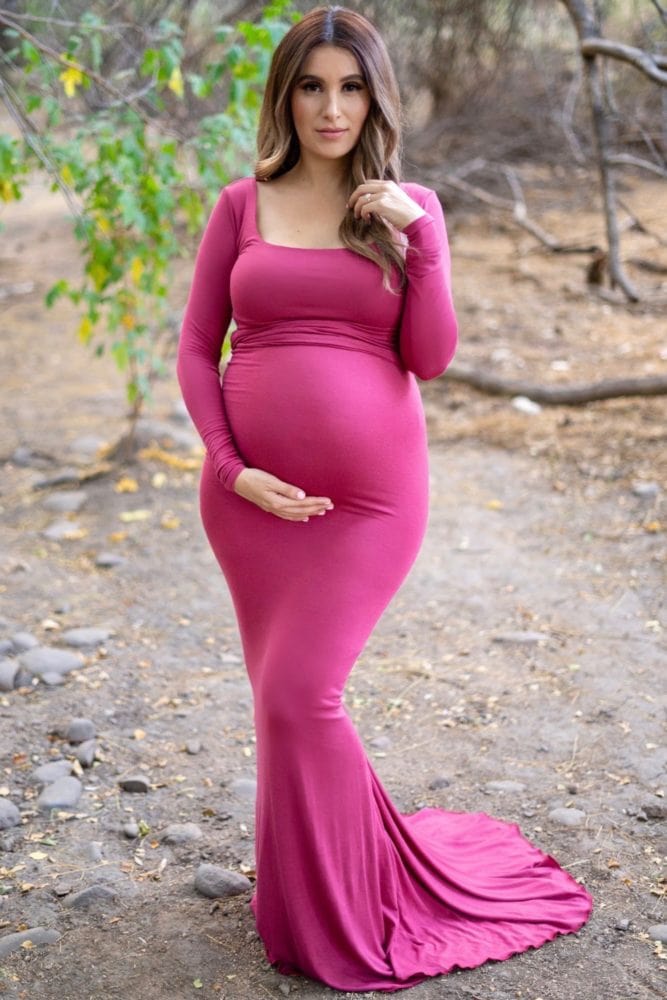 simple long sleeve maternity gown