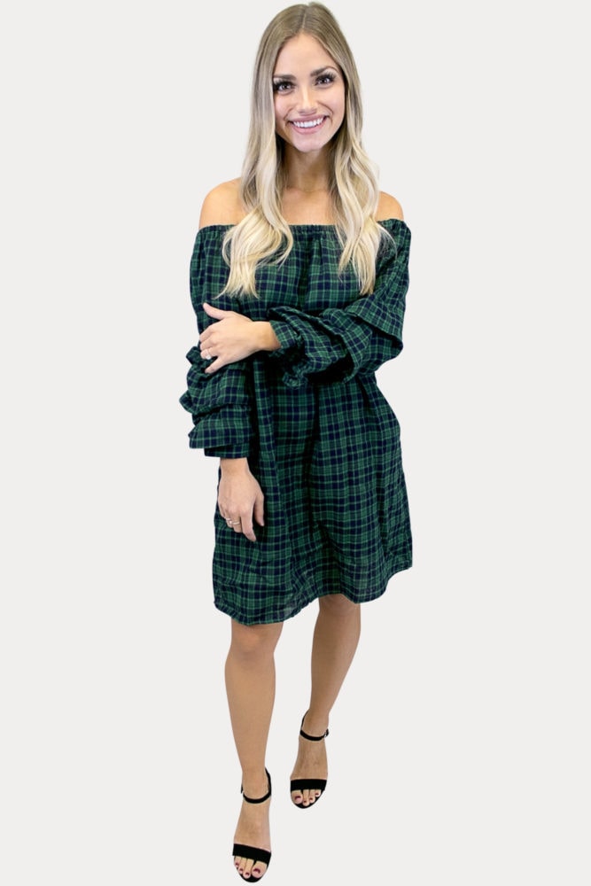 green plaid dress