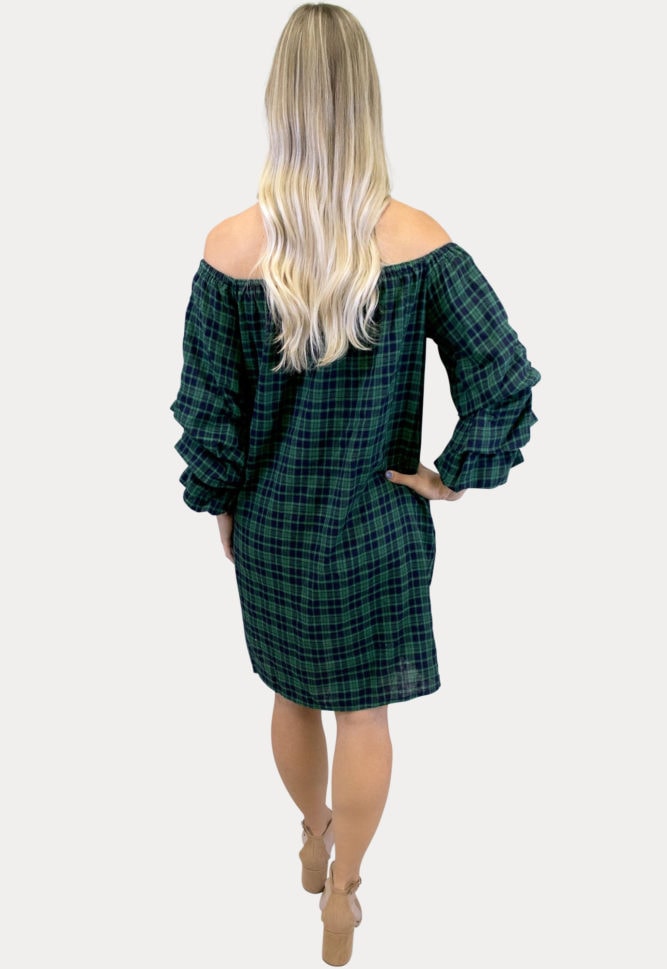 green plaid maternity dress