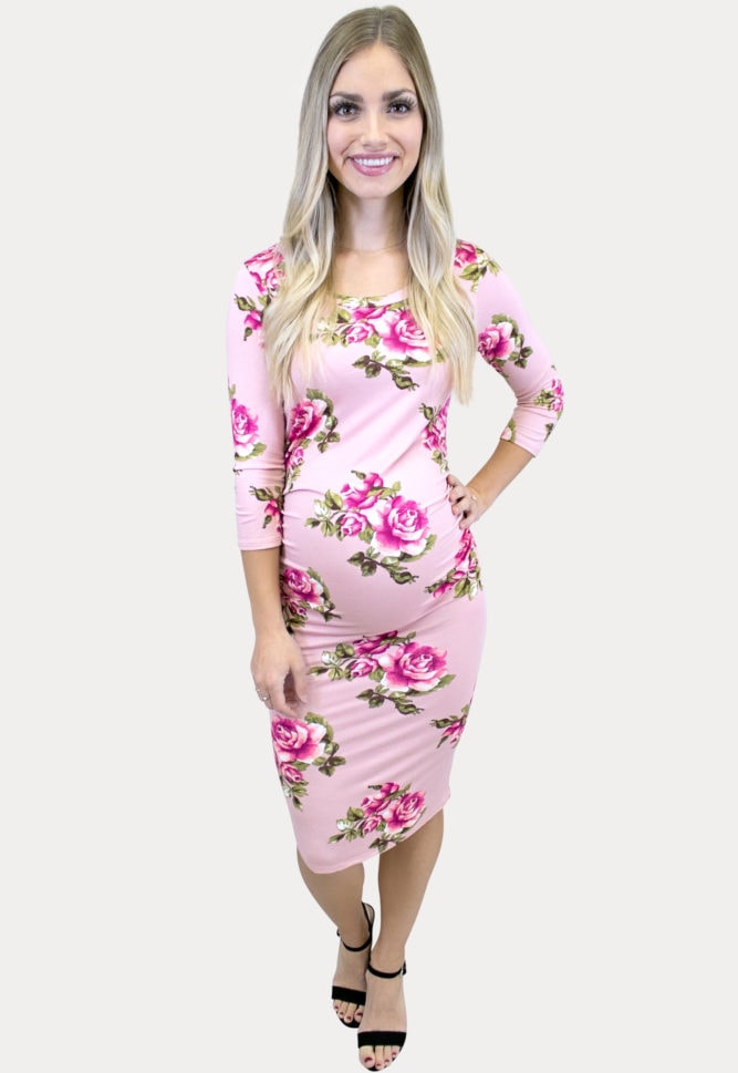 3/4 sleeve floral maternity dress