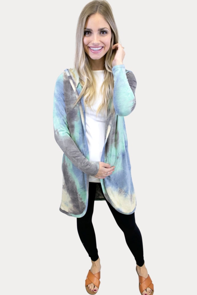 blue tie dye maternity cardigan
