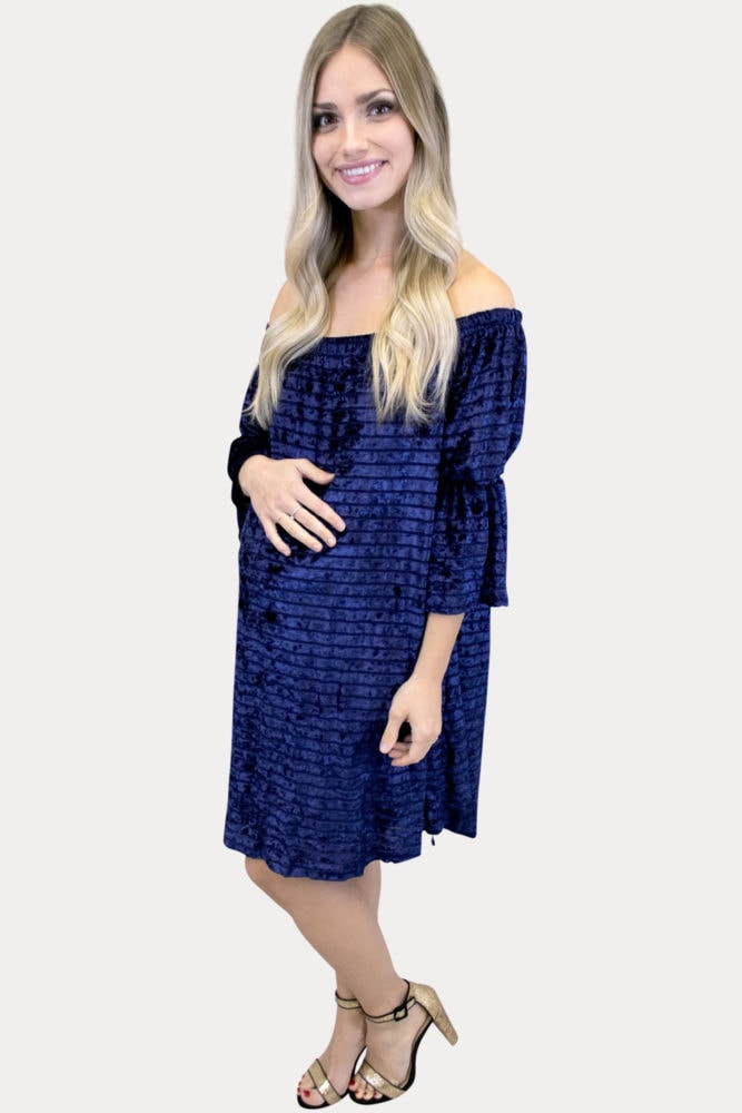 navy velvet maternity dress