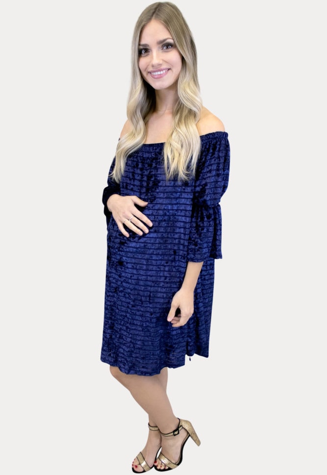 navy velvet maternity dress