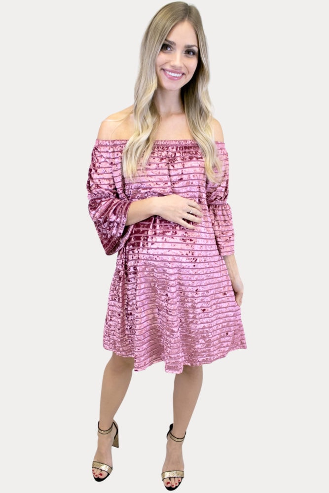 pink velvet maternity dress