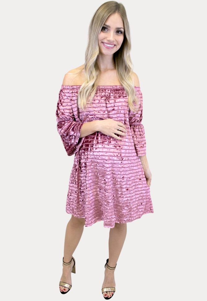 pink velvet maternity dress