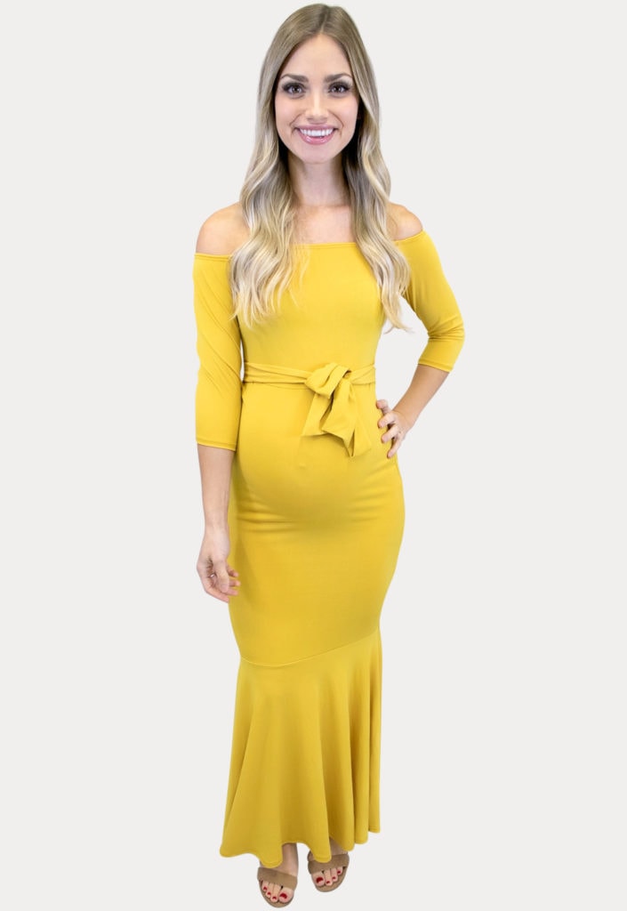 mustard maternity maxi dress