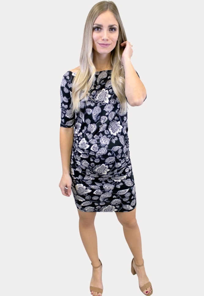 off shoulder floral maternity dress