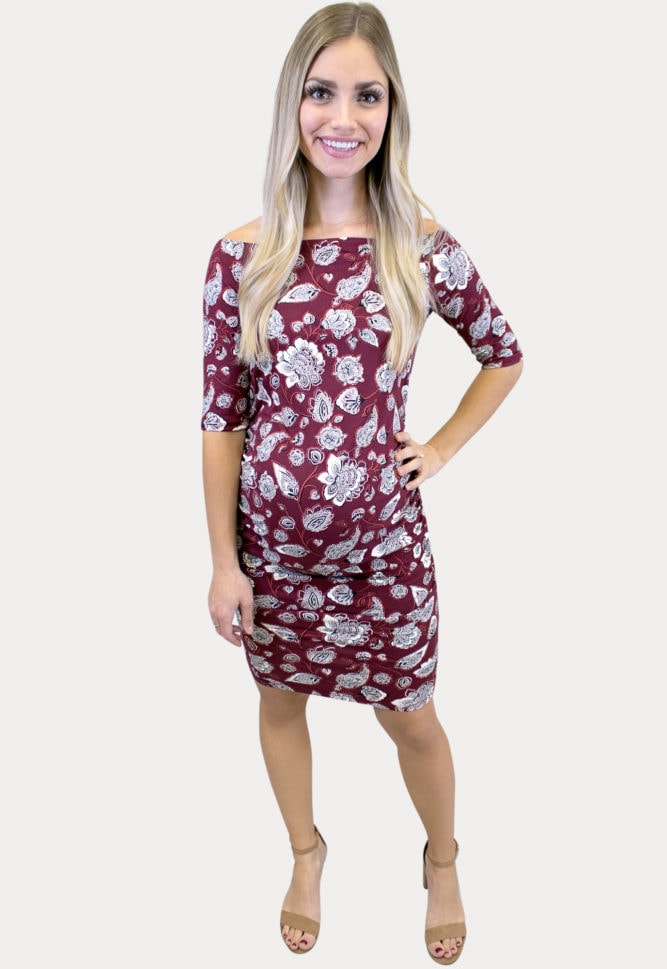 maroon floral maternity dress