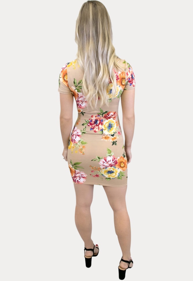tan floral maternity dress