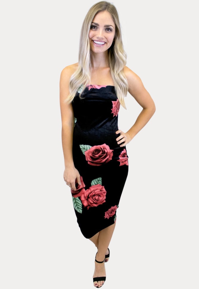 strapless velvet maternity dress