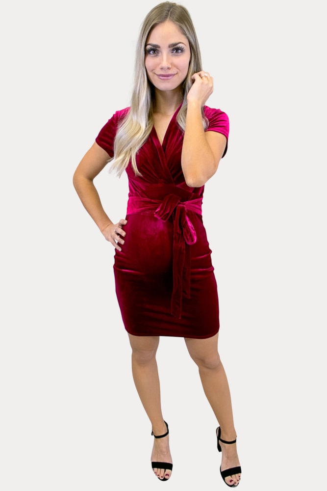 short sleeve velvet maternity dress