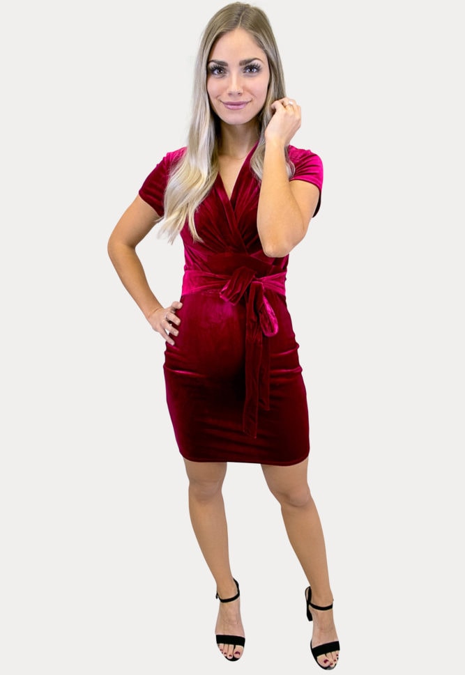 short sleeve velvet maternity dress