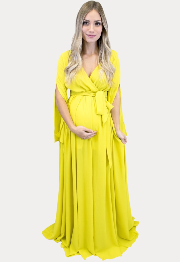 yellow maternity maxi dress