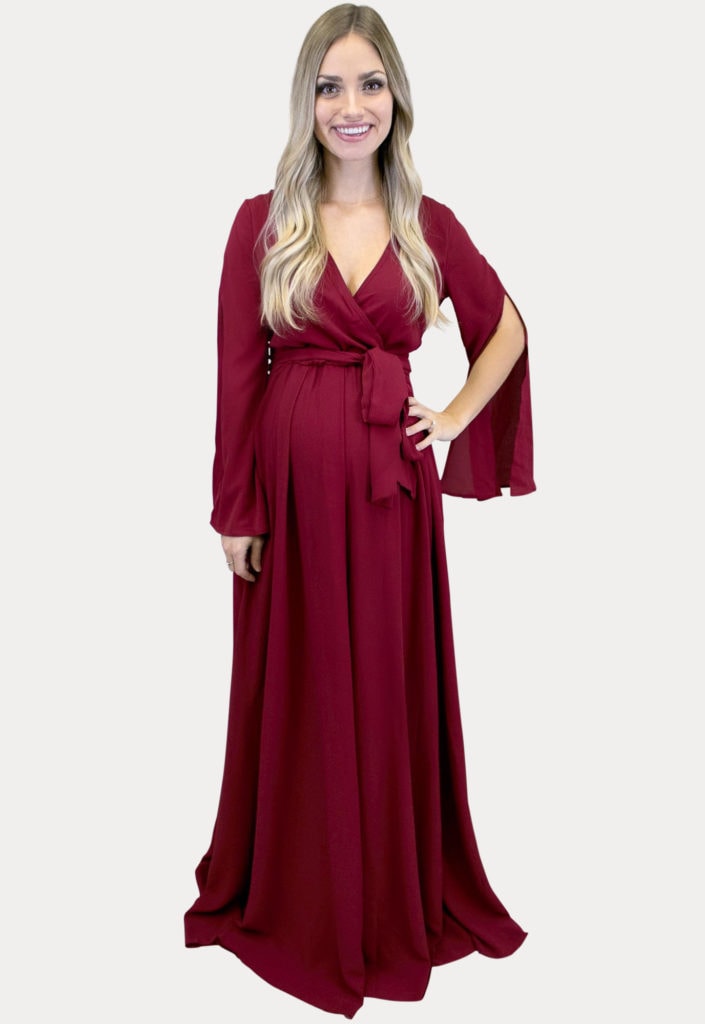 long sleeve v-neck maternity maxi