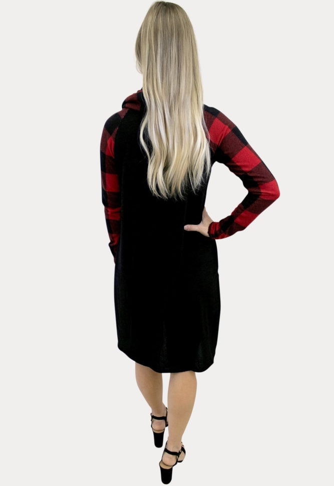 plaid cowl neck maternity dress