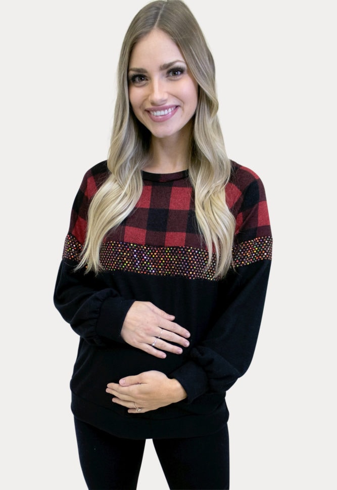 buffalo plaid maternity long sleeve
