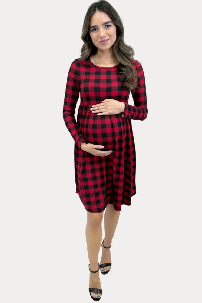 plaid babydoll maternity dress