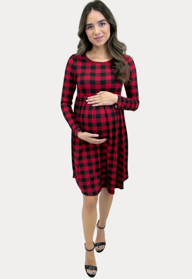 plaid babydoll maternity dress