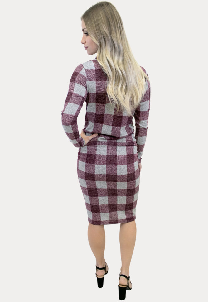 cowl neck plaid maternity dress