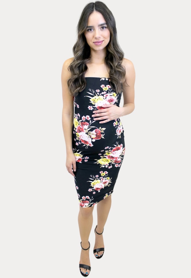 strapless floral maternity dress