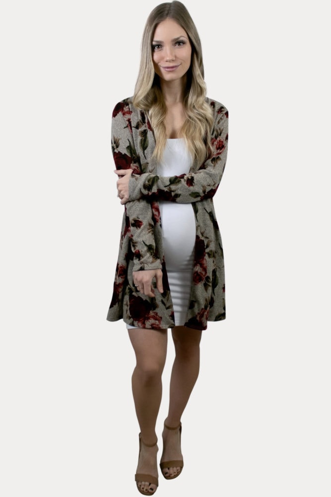 beige floral maternity cardigan