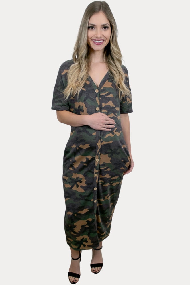camo maternity midi dress