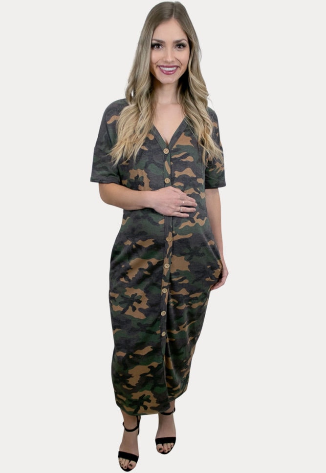 camo maternity midi dress