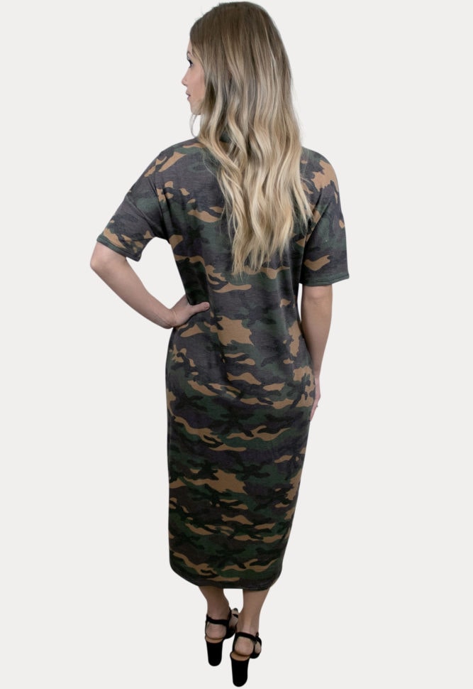 camo maternity midi dress