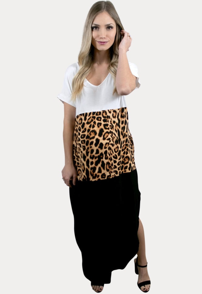leopard color block maternity maxi