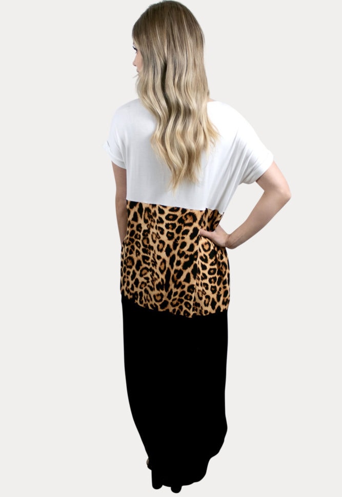 leopard color block maternity maxi