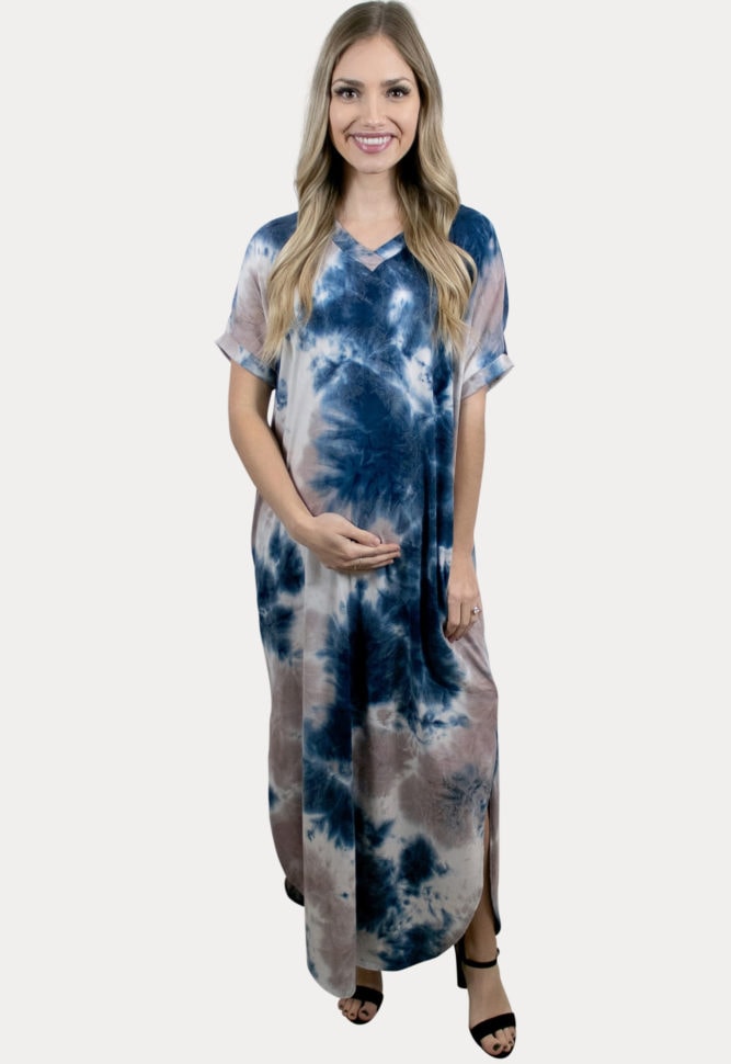 tie dye pregnancy maxi