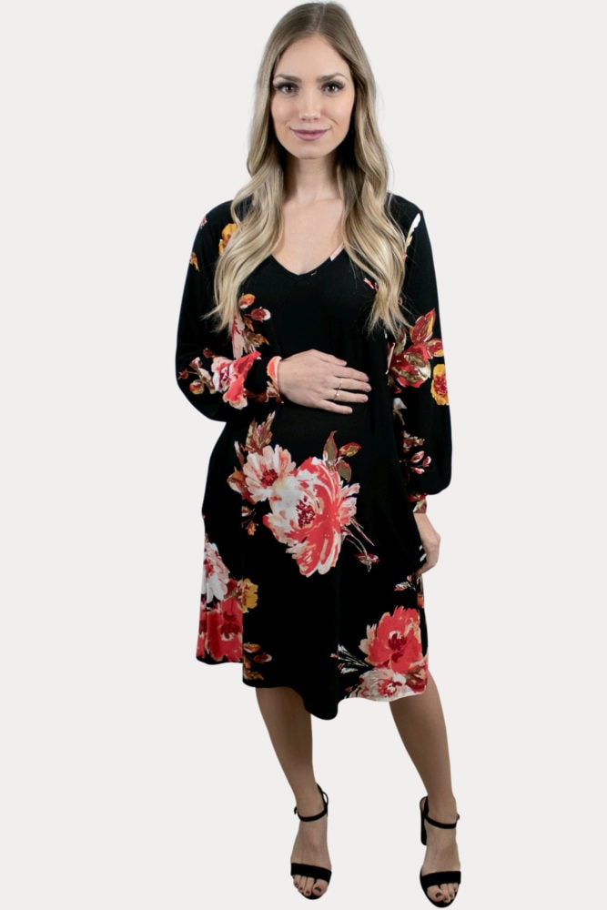 black floral pregnancy dress