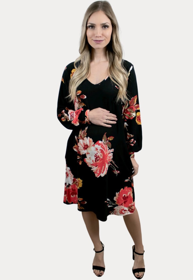 black floral pregnancy dress
