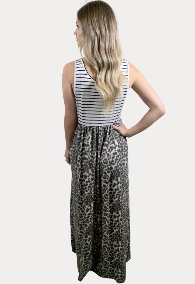 leopard color block pregnancy maxi