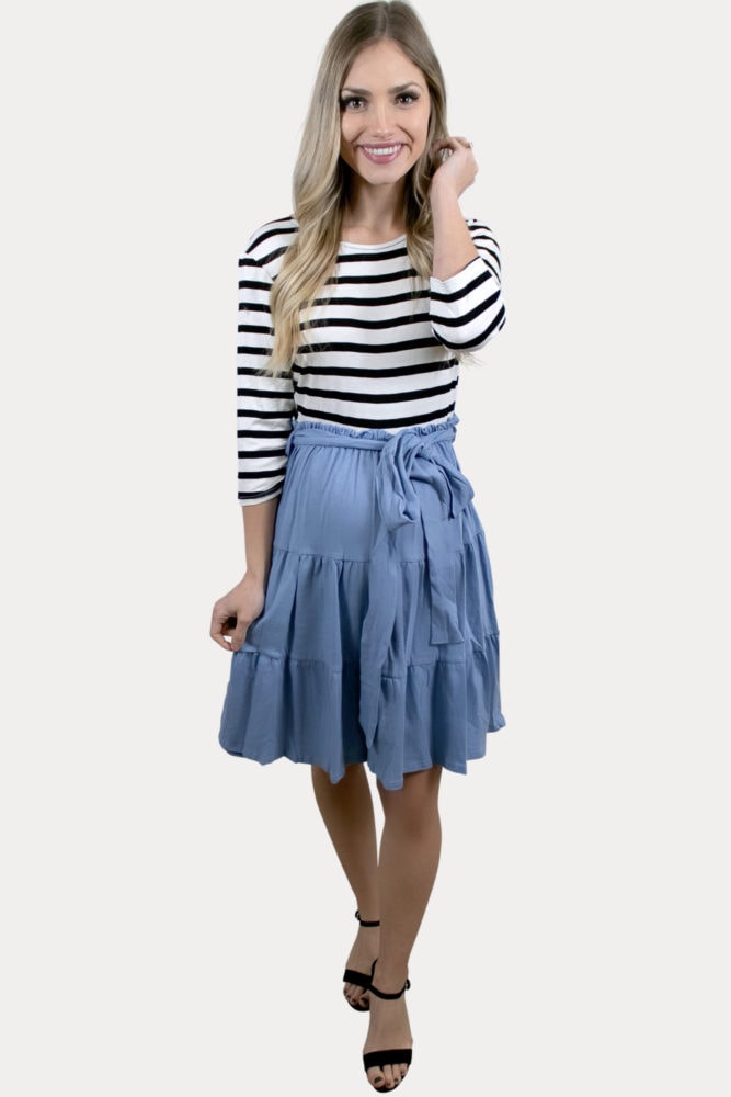 striped blue pregnancy dress