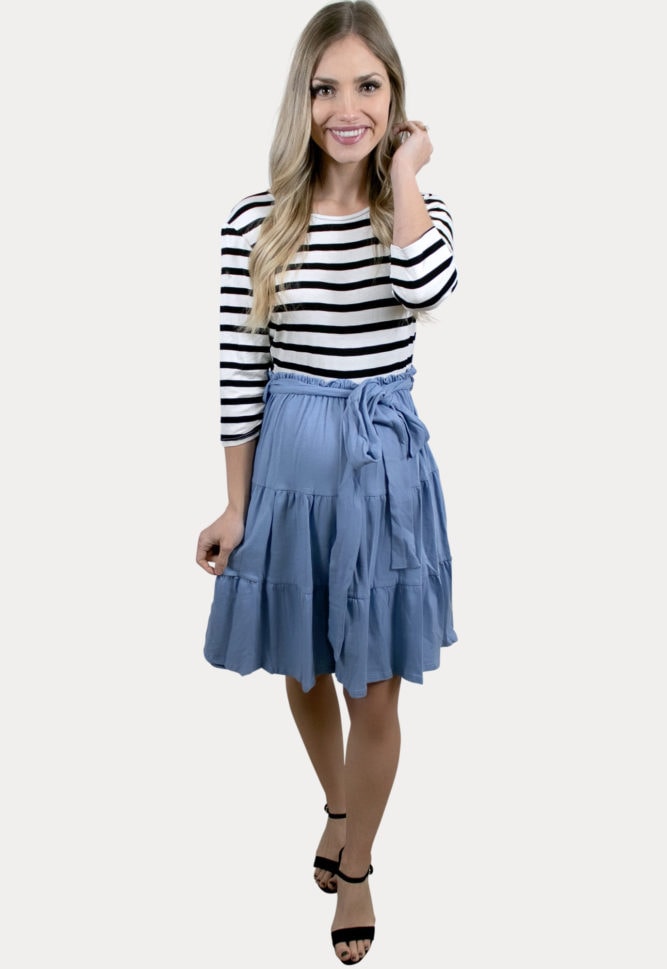 striped blue pregnancy dress