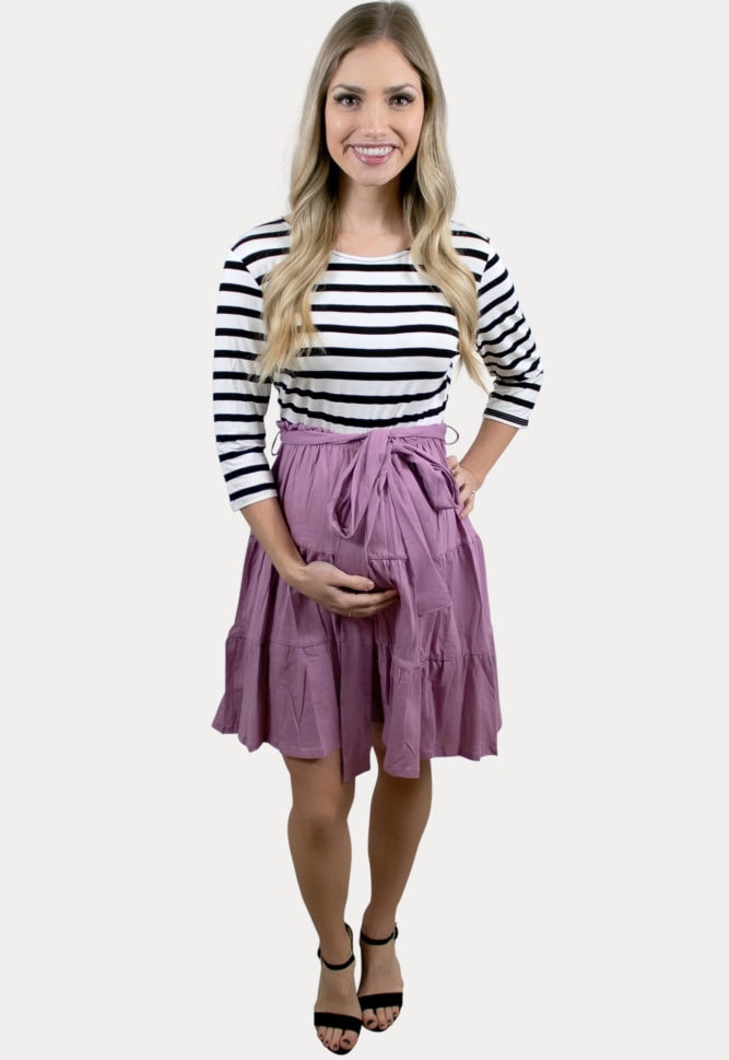 striped pink pregnancy dress